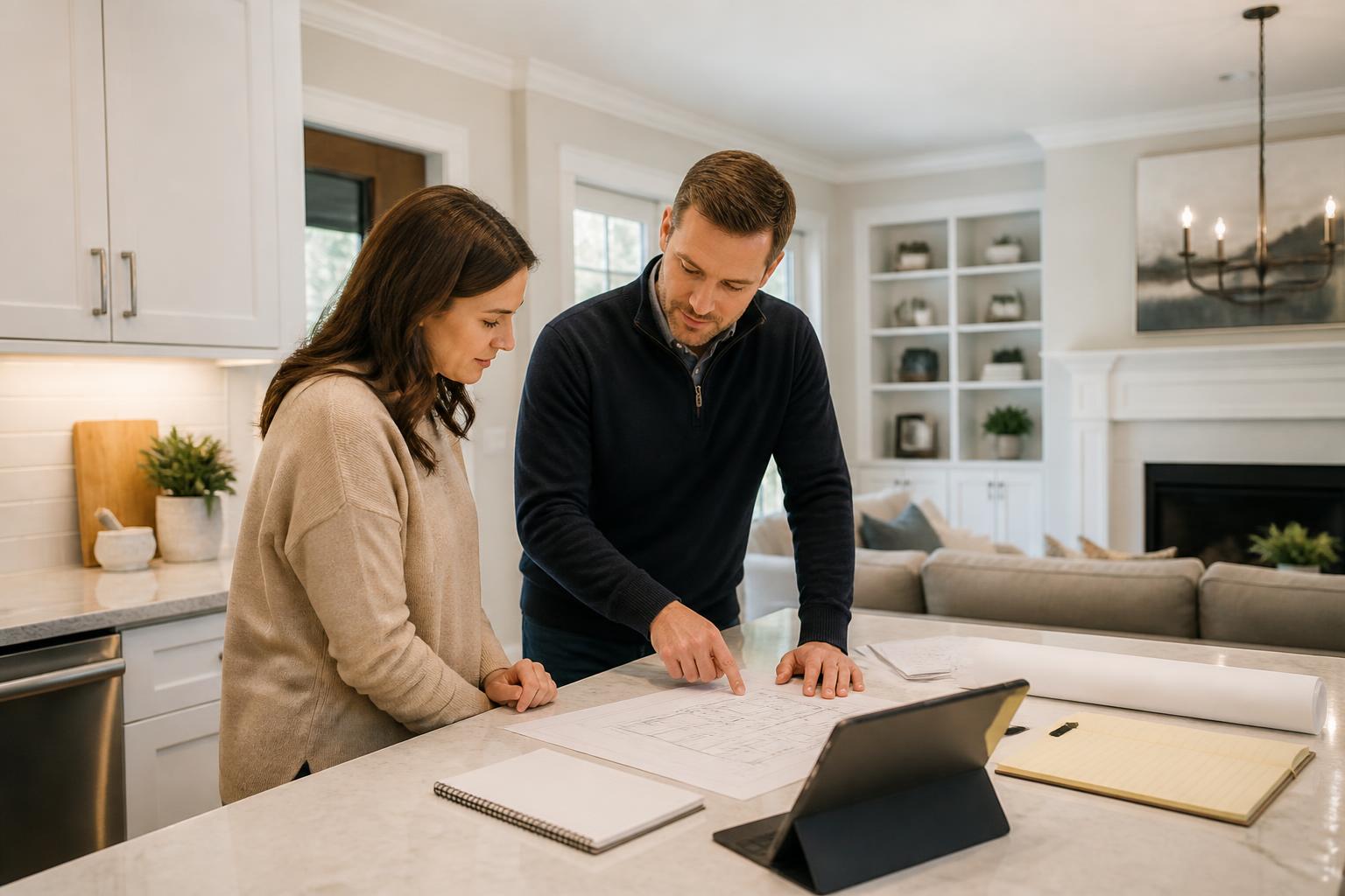 Buyer reviewing property details and plans during a home evaluation