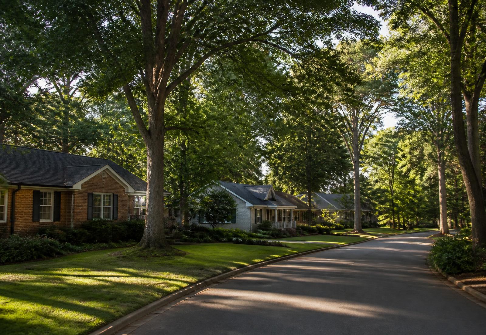Mature tree-lined Sandy Springs neighborhood with established brick and traditional homes